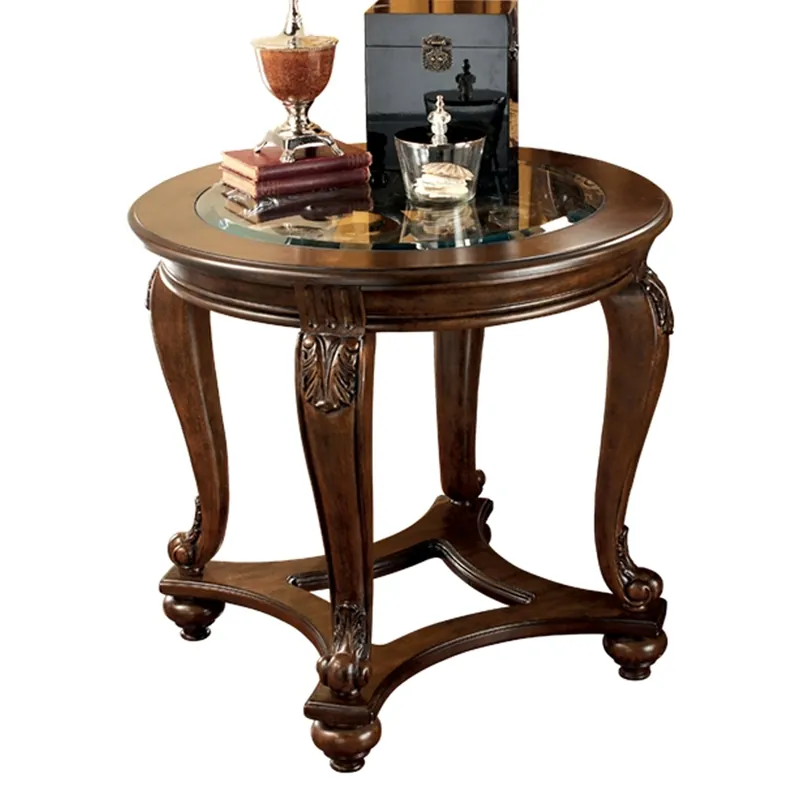 Warranty Included Wooden Round End Table with Cabriole Legs and Glass Top, Brown By Benz
