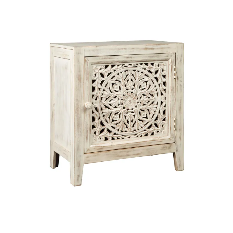 Wooden Accent Cabinet with Single Door, Antique White By Benzara Sale