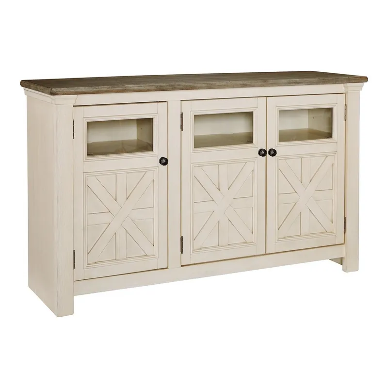 Warranty Included 63 Inch TV Stand with 2 Cabinets and 4 Adjustable Shelves, Brown and W