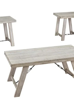 Wooden Table Set with Canted Legs and Tension Bars, Washed White By Be Today Only