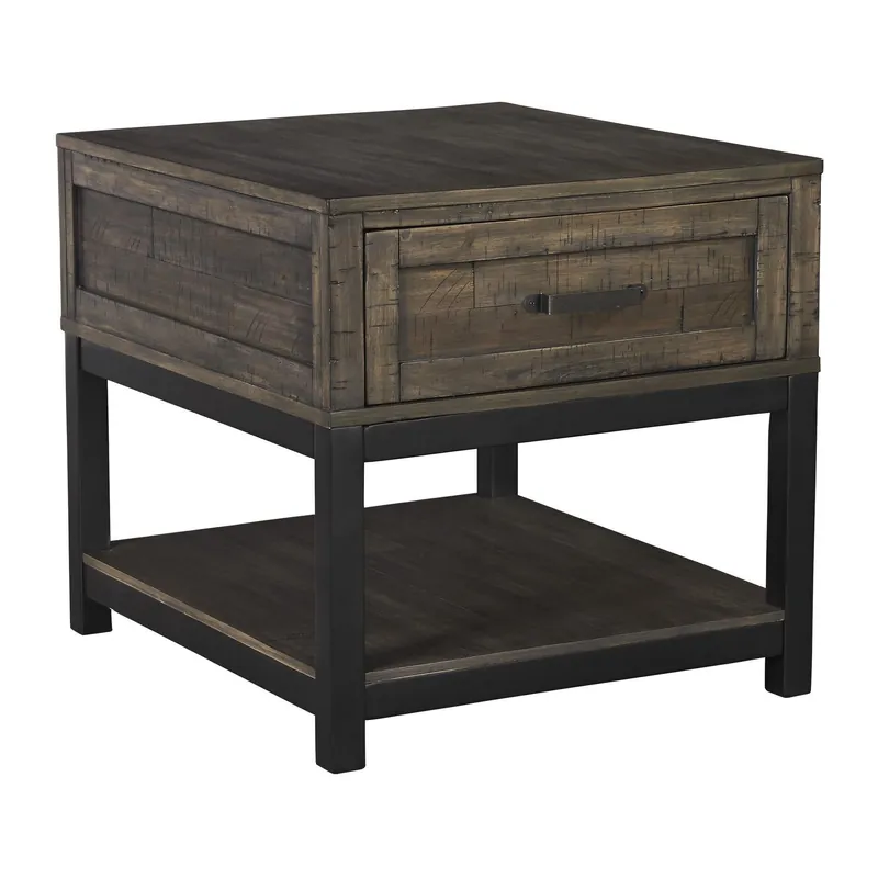 Two Tone Wooden End Table with 1 Drawer and Metal Base, Brown and Blac Trending