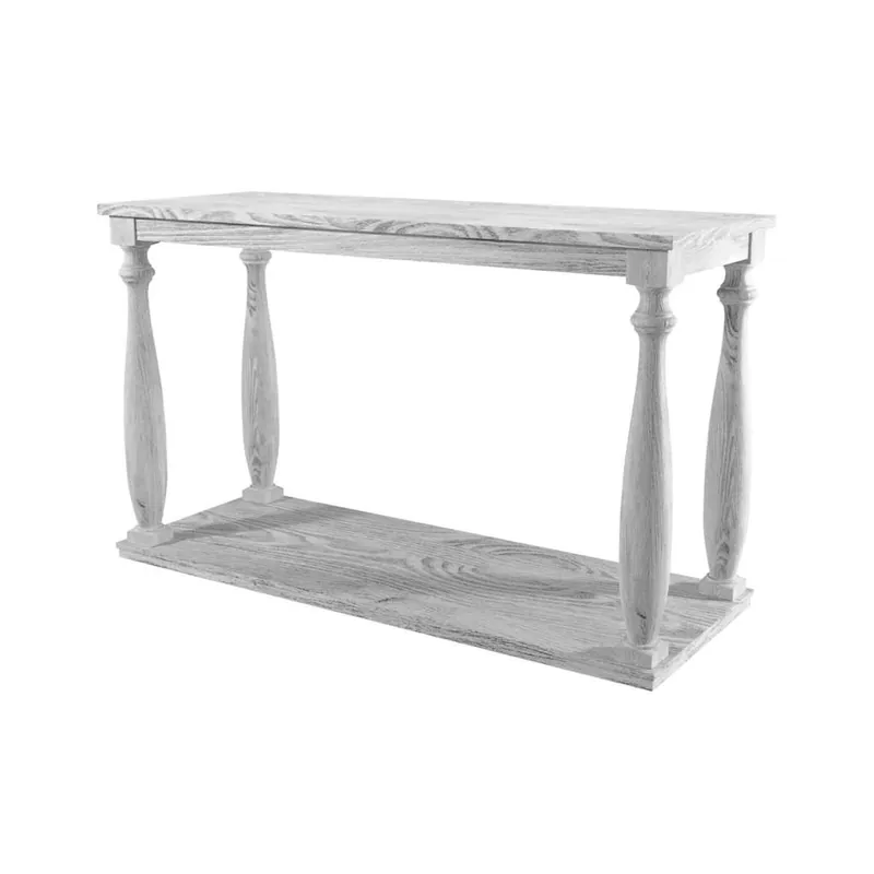 Discount Plank Top Sofa Table with Open Shelf and Turned Legs, Antique White By