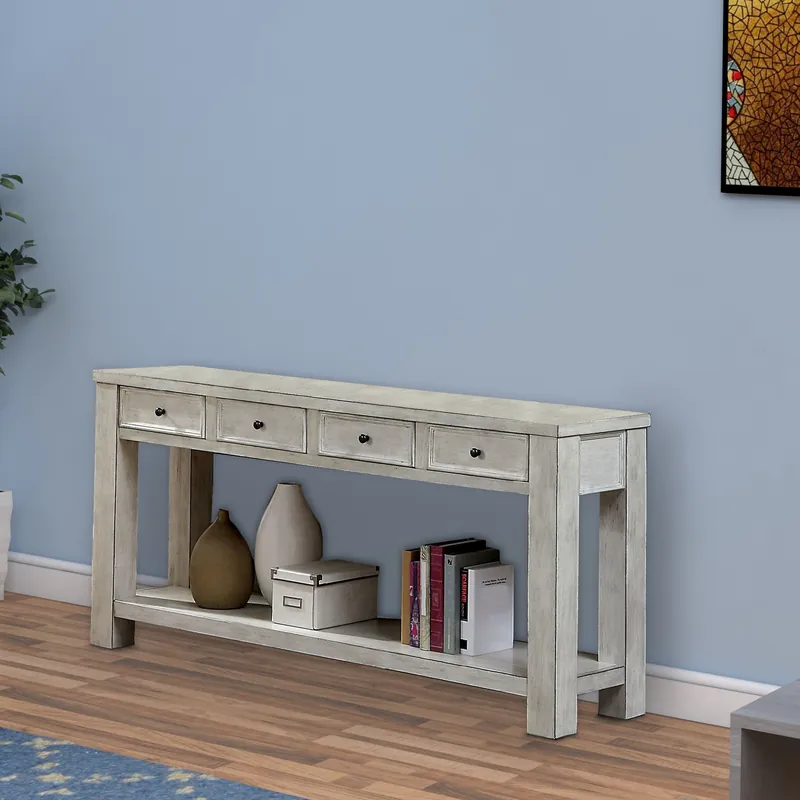 Express Delivery Transitional Wooden Console Table with 4 Drawers and Open Shelf, White