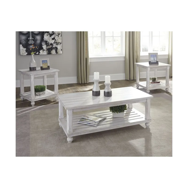 Plank Style Wooden Table Set with Slatted Lower Shelf and Bun Feet, Se Special Discount
