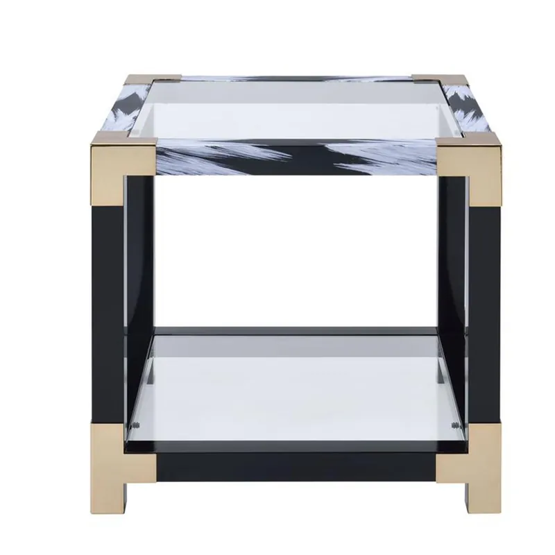 34 Inch Glass Top Rectangular Metal End Table, Black By Benzara Seasonal Sale