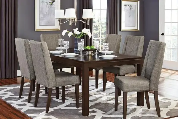 Clearance Wood & Fabric Dining Side Chair With Shallow Wing Back, Gray & Dark Br