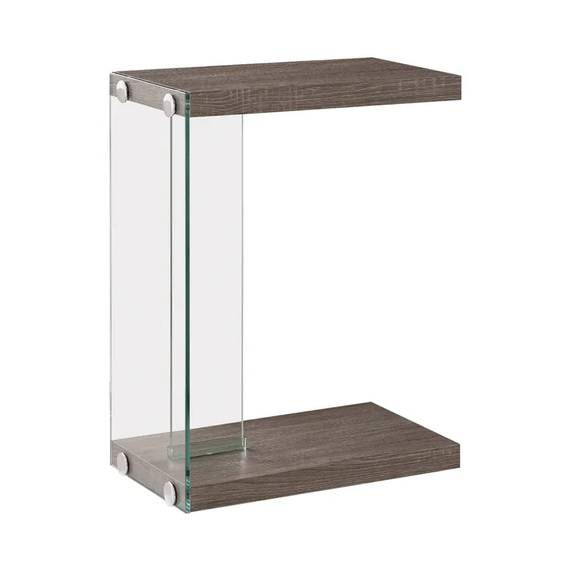 Contemporary Wood And Glass Snack Table, Gray And Clear By Benzara No Minimum Order