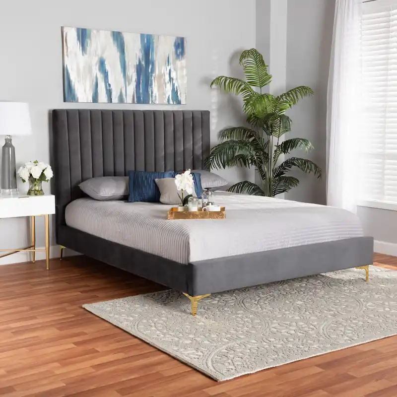 Certified Baxton Studio Serrano Contemporary Glam and Luxe Grey Velvet Fabric Up