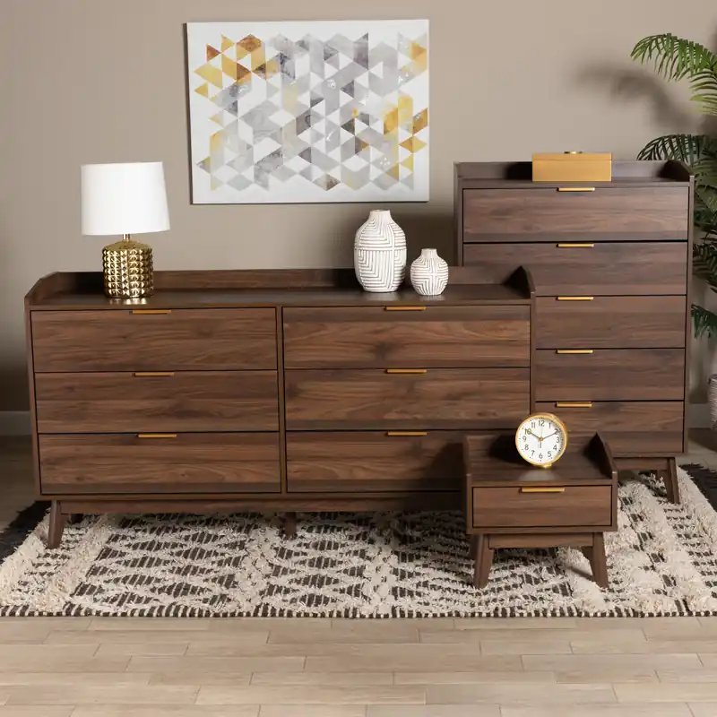 Weekend Sale Baxton Studio Lena Mid-Century Modern Walnut Brown Finished Wood 3-Pie