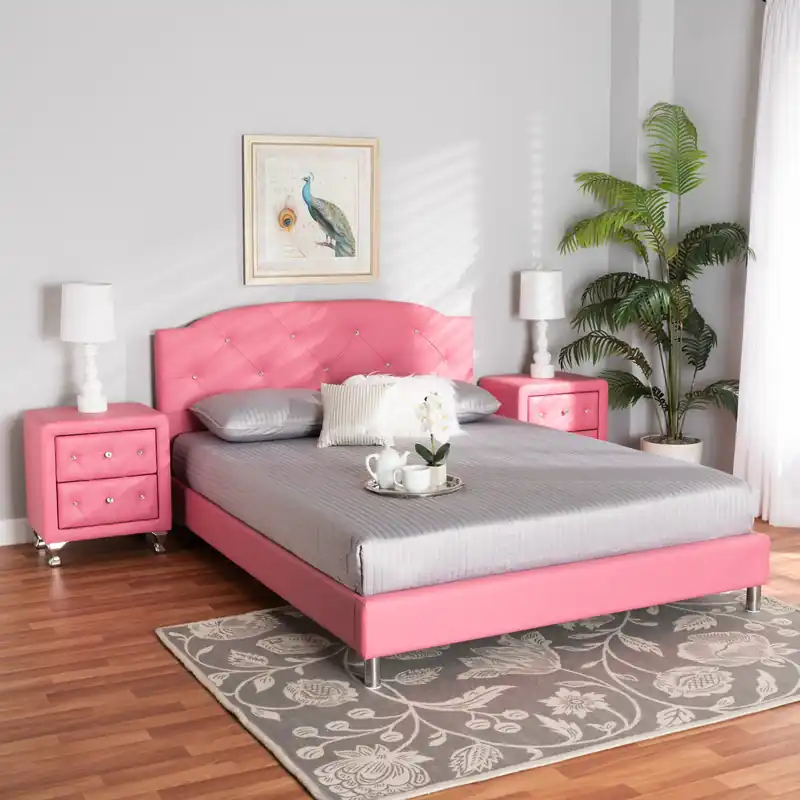 Express Delivery Baxton Studio Canterbury Contemporary Glam Pink Faux Leather Upholster
