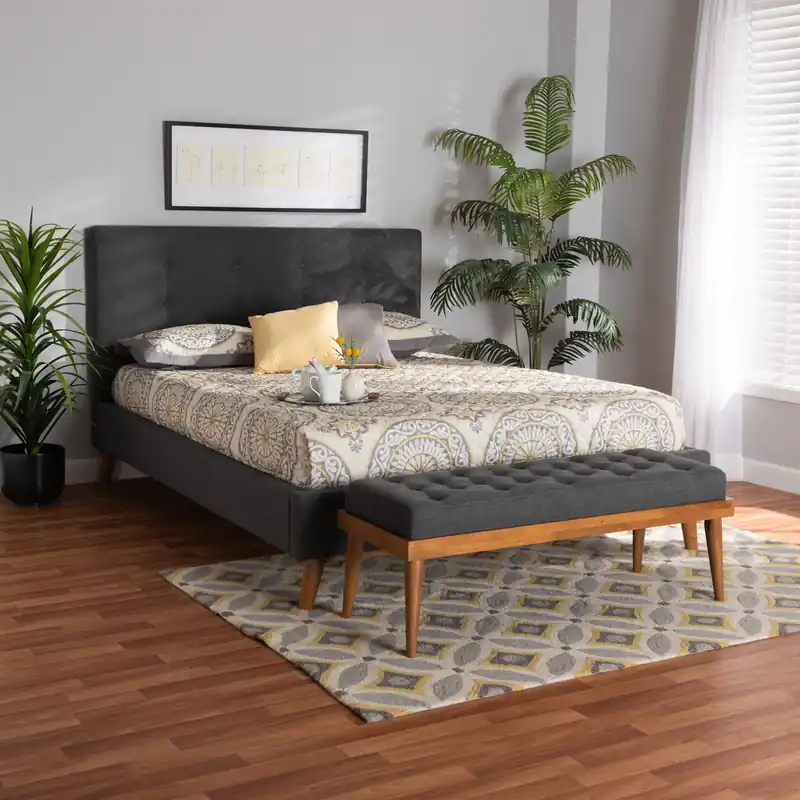 Baxton Studio Valencia Mid-Century Modern Dark Grey Fabric Upholstered Free Returns