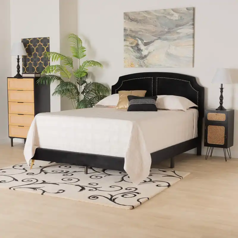 Baxton Studio Oxley Traditional Glam and Luxe Black Velvet and Gold Me Low Price