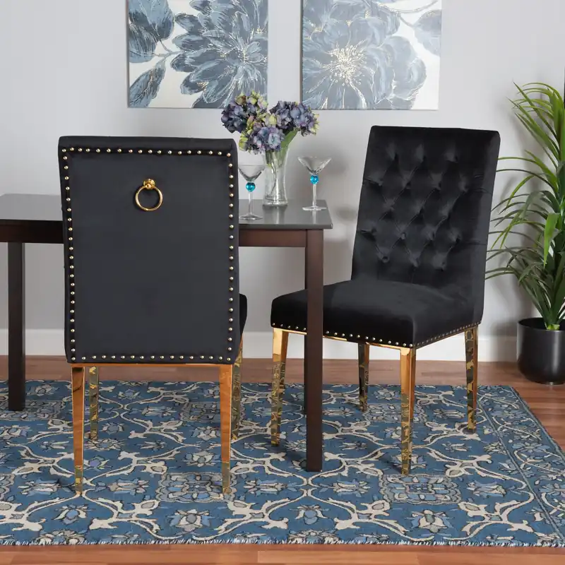 Baxton Studio Caspera Contemporary Glam and Luxe Black Velvet Fabric a Sale