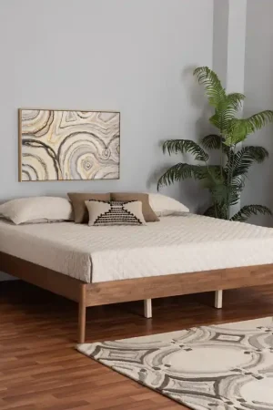 Baxton Studio Agatis Mid-Century Modern Ash Walnut Finished Wood Queen Special Discount