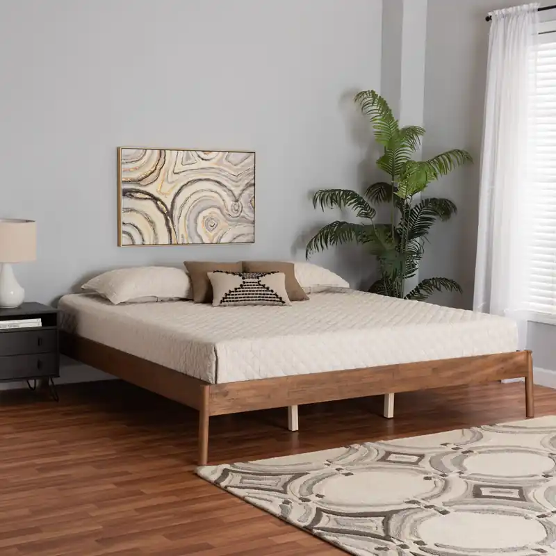 Baxton Studio Agatis Mid-Century Modern Ash Walnut Finished Wood Queen Special Discount