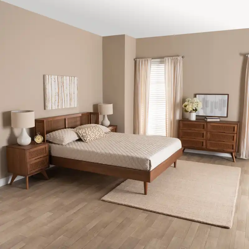 Get Yours Baxton Studio Rina Mid-Century Modern Ash Walnut Finished Wood 4-Piece
