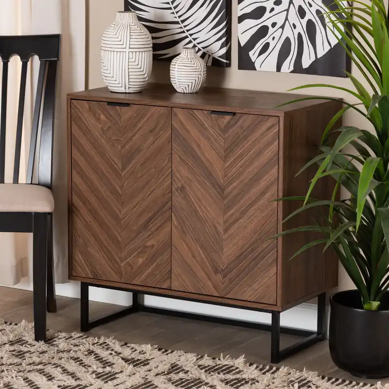 Modern Baxton Studio Sadia Modern Walnut Brown Finished Wood Storage Cabinet
