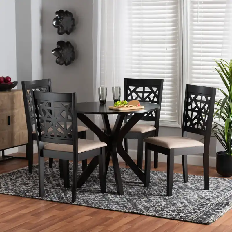 Baxton Studio Karel Modern Beige Fabric and Espresso Brown Finished Wo High Quality
