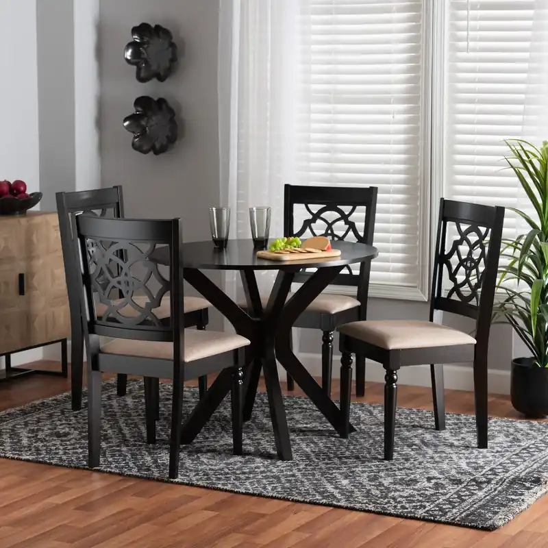 Baxton Studio Sadie Modern Beige Fabric and Espresso Brown Finished Wo Exclusive