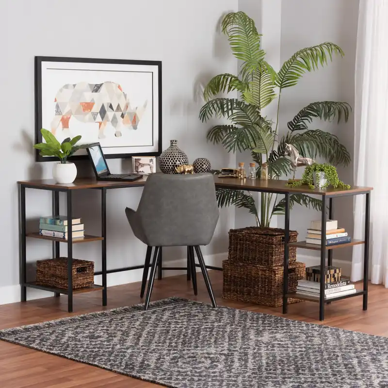 Baxton Studio Lydia Modern Walnut Brown Finished Wood and Black Metal Markdown