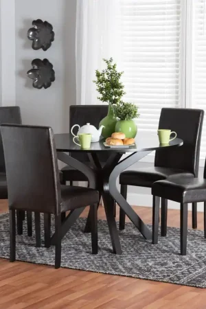 Baxton Studio Asli Modern Espresso Brown Faux Leather and Wood 7-Piece New Arrival