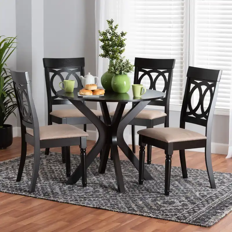 Bargain Baxton Studio Jessie Modern Sand Fabric and Dark Brown Finished Wood 5