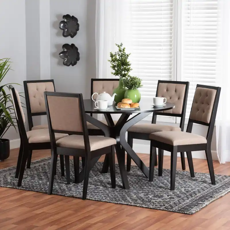 In Demand Baxton Studio Mana Modern Sand Fabric and Dark Brown Finished Wood 7-P