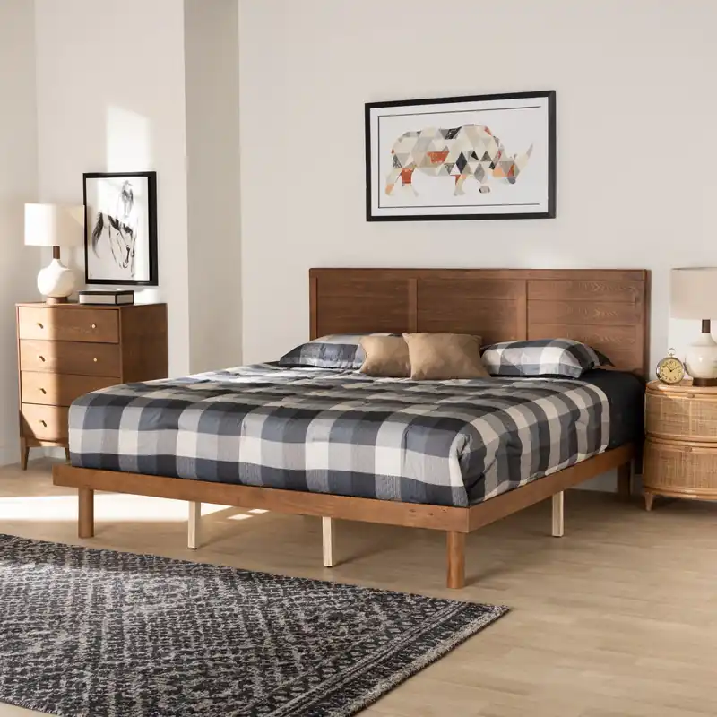 Baxton Studio Daina Mid-Century Modern Ash Walnut Finished Wood King S Free Returns