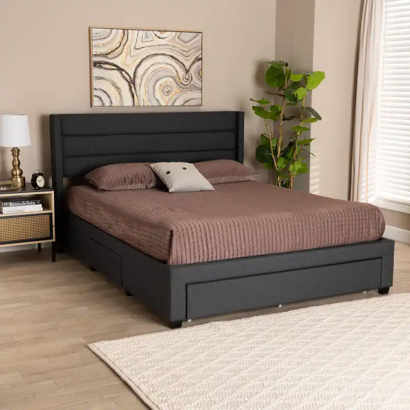 Baxton Studio Braylon Mid-Century Modern Transitional Charcoal Grey Fa Certified