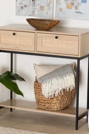 Authentic Baxton Studio Sherwin Mid-Century Modern Light Brown and Black 2-Drawe