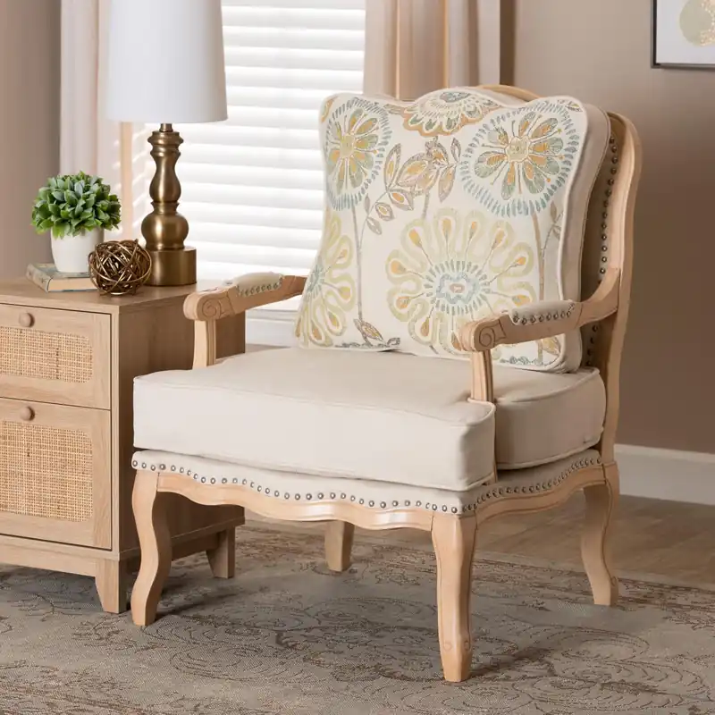 Latest Baxton Studio Andre Traditional French Quilted Fabric and Whitewash Fi