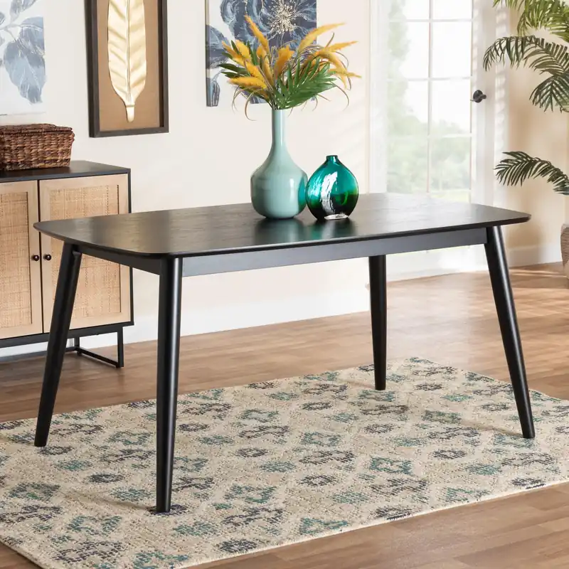 Clearance Baxton Studio Flora Mid-Century Modern Black Finished Wood Dining Tabl