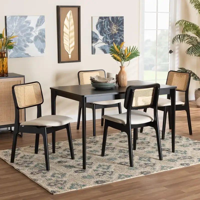Baxton Studio Dannon Mid-Century Modern Cream Fabric and Black Finishe High Quality