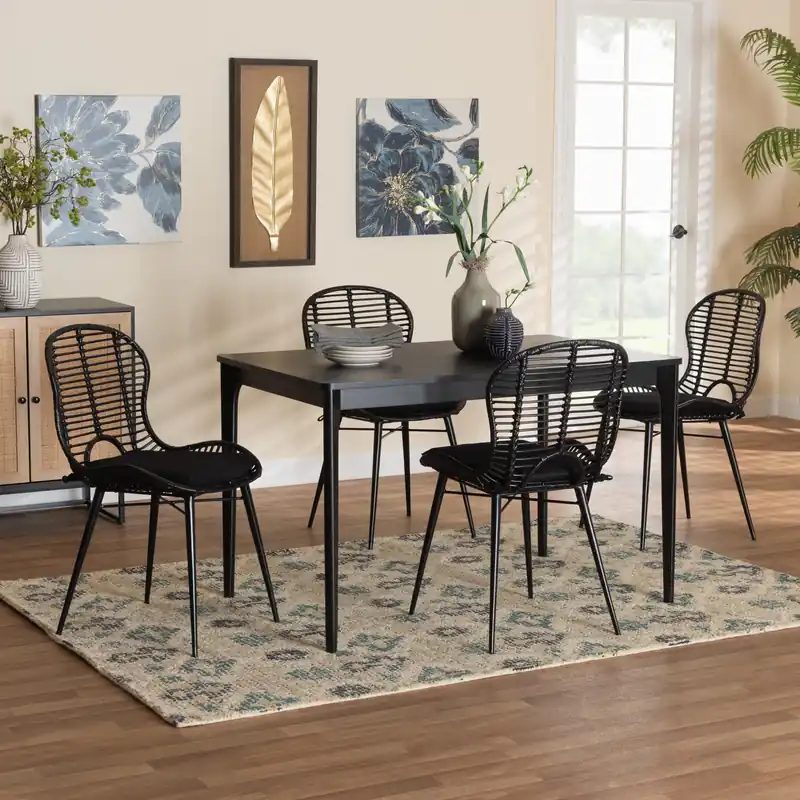 Baxton Studio Brenna Modern Bohemian Black Finished Wood and Rattan 5- Viral