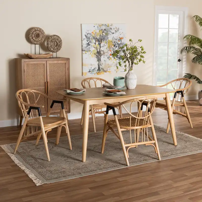 Baxton Studio Cyntia Modern Bohemian Natural Brown Finished Wood and R Sale