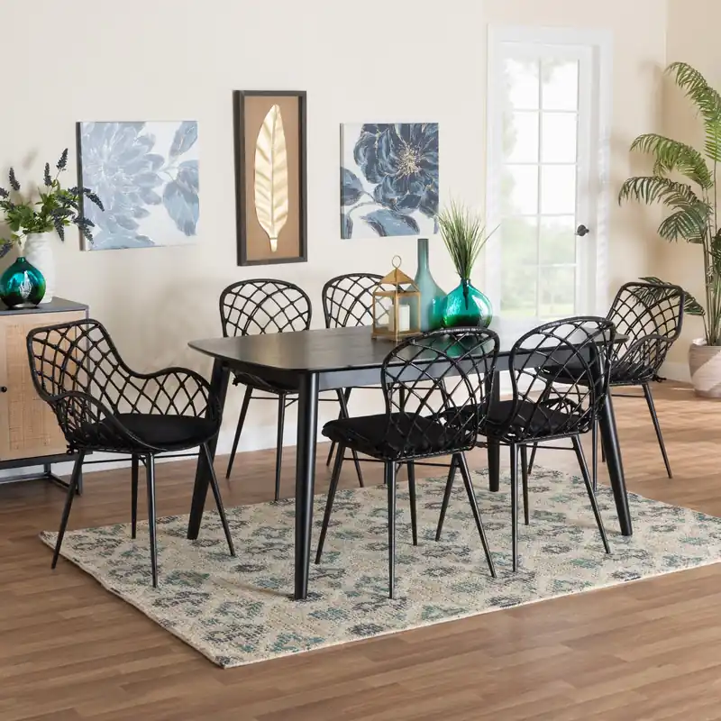 Buy Today Baxton Studio Aniceta Modern Bohemian Black Finished Wood and Rattan 7