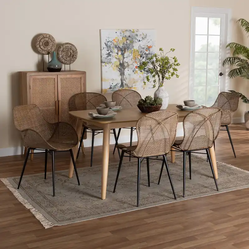 Baxton Studio Emmali Modern Bohemian Greywashed Rattan and Natural Bro Free Shipping