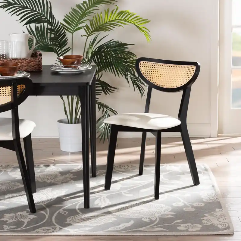 Discount Baxton Studio Dannell Mid-Century Modern Cream Fabric and Black Finish