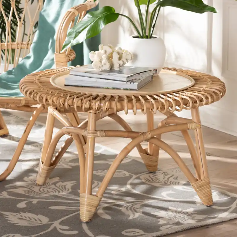 Baxton Studio bali & pari Elani Modern Bohemian Natural Rattan Coffee High Quality