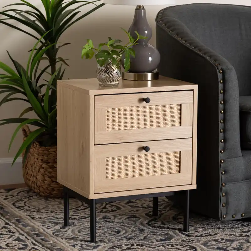 Time-Limited Baxton Studio Sherwin Mid-Century Modern Light Brown and Black 2-Drawe