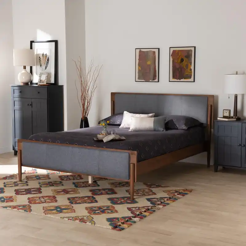 Baxton Studio Powers Mid-Century Modern Grey Fabric and Ash Walnut Fin Grab Now
