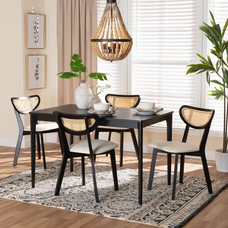Exclusive Baxton Studio Dannell Mid-Century Modern Cream Fabric and Black Finish