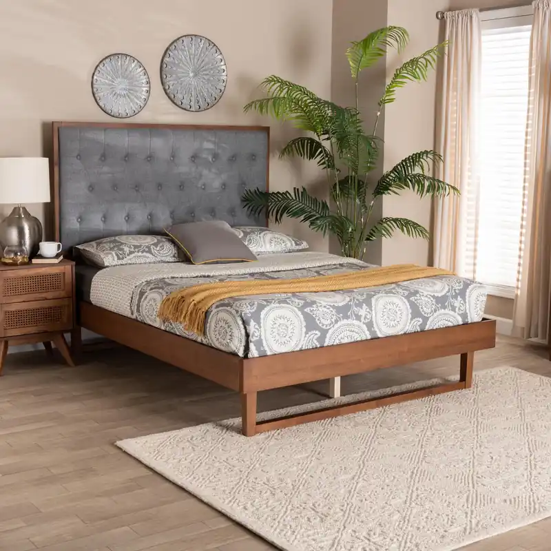 Deal Baxton Studio Bryn Classic and Traditional Grey Fabric and Walnut Brow