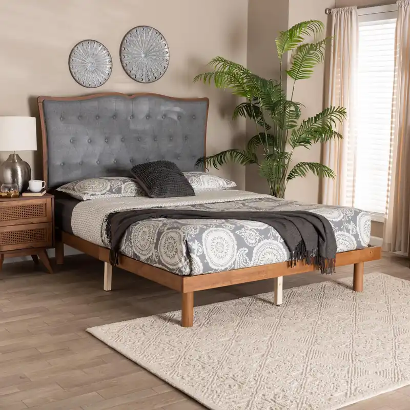 Baxton Studio Elitia Classic and Traditional Grey Fabric and Walnut Br Buy Today