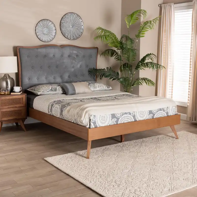 Latest Baxton Studio Hawthorn Classic and Traditional Grey Fabric and Walnut