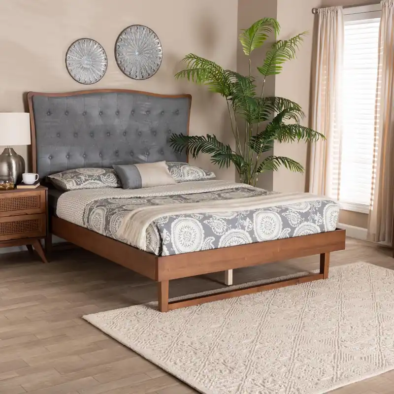 Clearance Baxton Studio Sereno Classic and Traditional Grey Fabric and Walnut Br