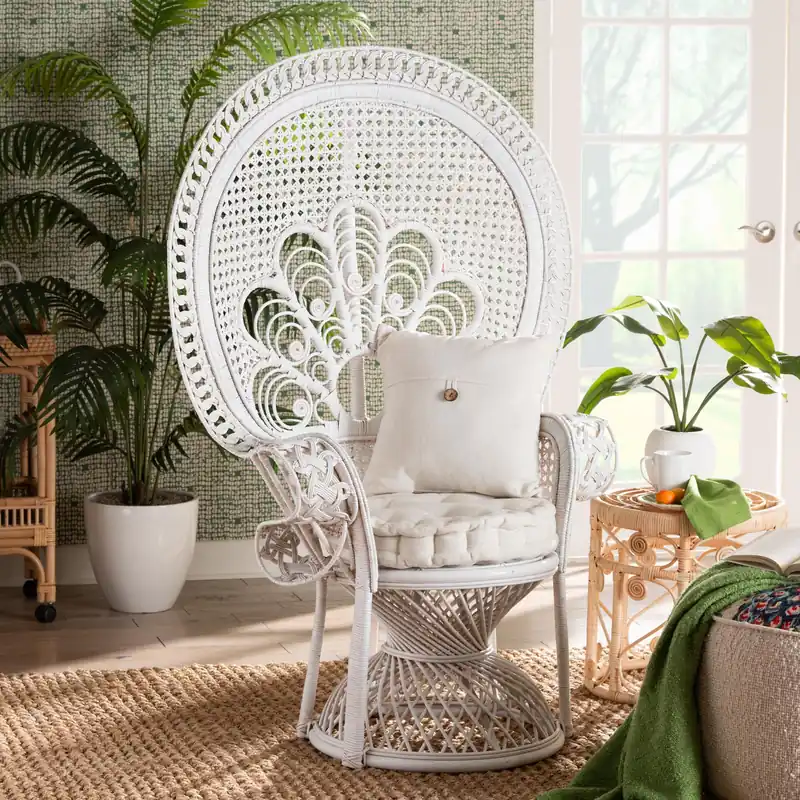 Baxton Studio bali & pari Ediva Modern Bohemian White Natural Rattan P Viral
