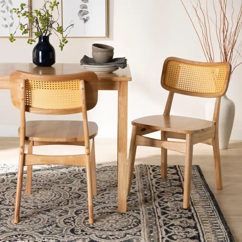 Baxton Studio Tadeo Mid-Century Modern Oak Brown Finished Wood and Rat Latest