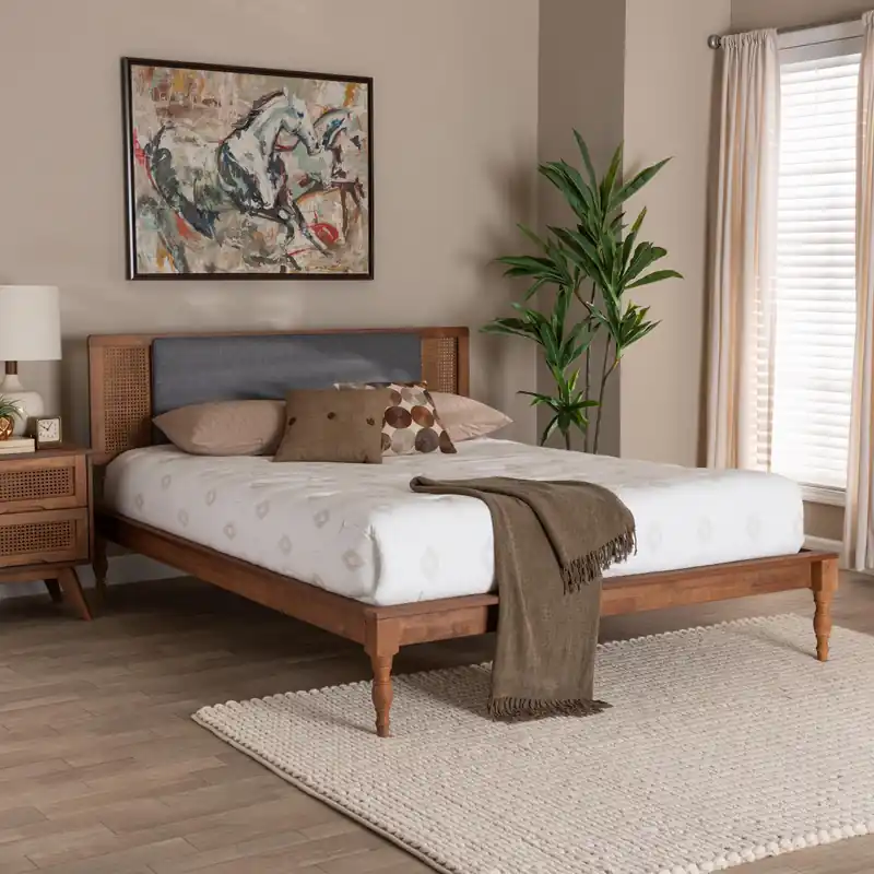 Baxton Studio Eliseo Mid-Century Modern Dark Grey Fabric and Walnut Br Professional Grade