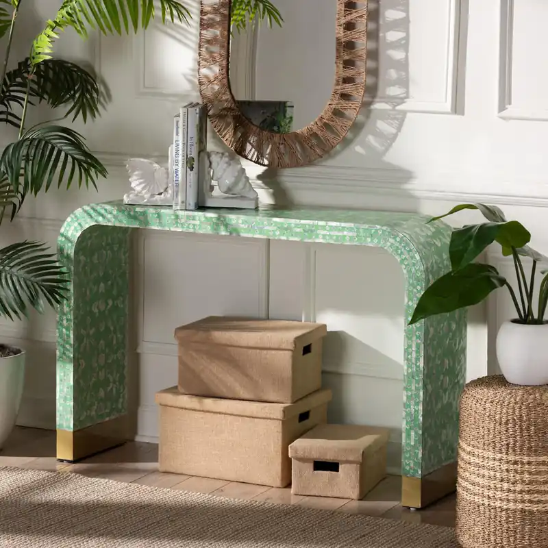 Baxton Studio Didrika Modern Bohemian Seafoam Green Mother of Pearl Co Holiday Sale
